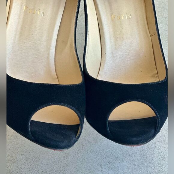 Christian Louboutin Black Suede Peep Toe Flo 120 Veau Velours EU 40 US10 - Picture 2 of 12